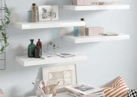 Rafturi de perete, 4 buc., alb extralucios, 60x23,5x3,8 cm, MDF - 1/5