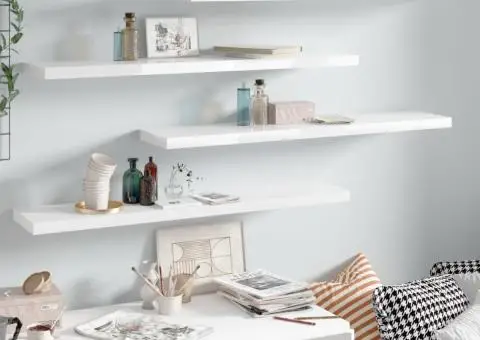 Rafturi de perete, 4 buc., alb extralucios, 120x23,5x3,8 cm MDF - 1/5