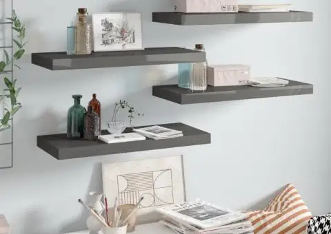 Rafturi de perete, 4 buc., gri extralucios, 60x23,5x3,8 cm, MDF - 1/5