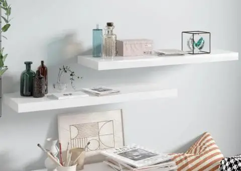 Rafturi de perete, 2 buc., alb extralucios, 80x23,5x3,8 cm, MDF - 1/5