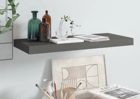 Raft de perete suspendat, gri extralucios, 60x23,5x3,8 cm, MDF - 1/5