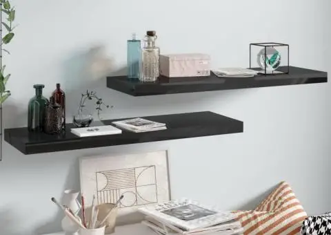 Rafturi de perete 2 buc., negru extralucios, 80x23,5x3,8 cm MDF - 1/5