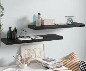 vidaXL Rafturi de perete 2 buc., negru extralucios, 80x23,5x3,8 cm MDF