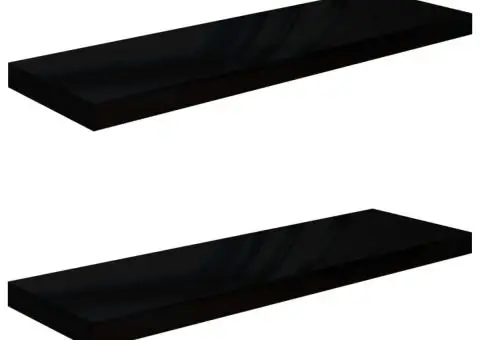 Rafturi de perete 2 buc., negru extralucios, 80x23,5x3,8 cm MDF - 2/5