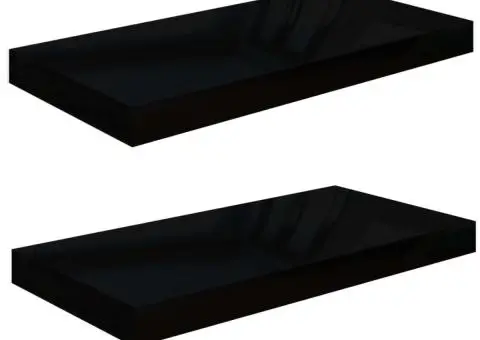 Rafturi de perete, 2 buc., negru extralucios, 50x23x3,8 cm, MDF - 2/5