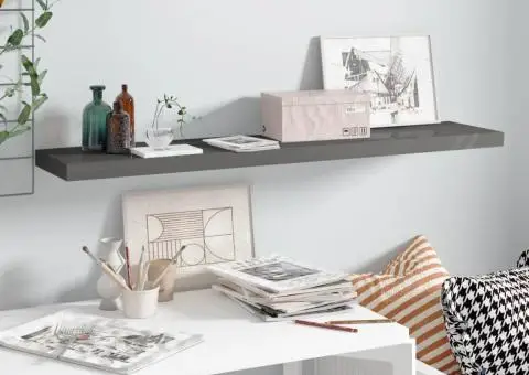 Raft de perete suspendat, gri extralucios, 120x23,5x3,8 cm, MDF - 1/5