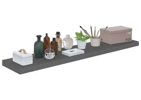 Raft de perete suspendat, gri extralucios, 120x23,5x3,8 cm, MDF - 3/5