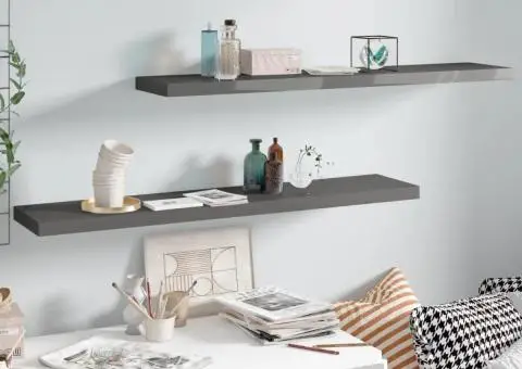 Rafturi de perete, 2 buc., gri extralucios, 120x23,5x3,8 cm MDF - 1/5