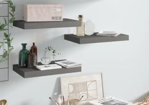 Rafturi de perete, 4 buc., gri extralucios, 40x23x3,8 cm, MDF - 1/5