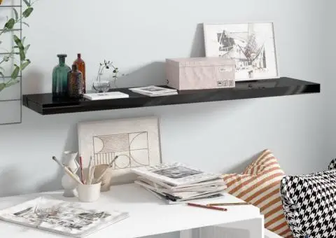 Raft perete suspendat, negru extralucios, 120x23,5x3,8 cm, MDF - 1/5