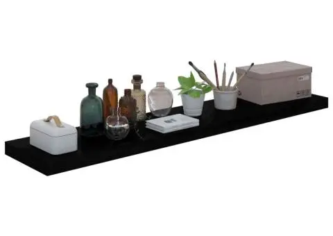 Raft perete suspendat, negru extralucios, 120x23,5x3,8 cm, MDF - 3/5