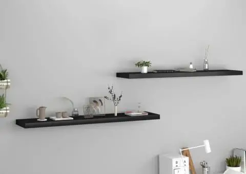 Rafturi de perete suspendate 2 buc., negru 120x23,5x3,8 cm, MDF - 1/5
