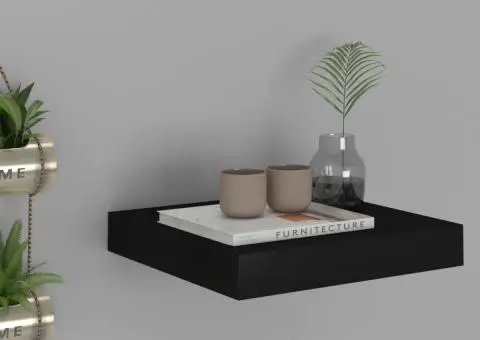 Raft de perete suspendat, negru, 23x23,5x3,8 cm, MDF - 1/5