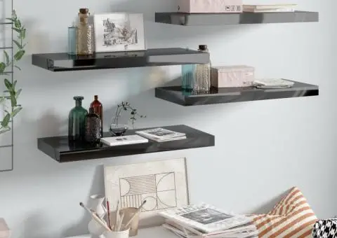 Rafturi de perete 4 buc. negru extralucios, 60x23,5x3,8 cm, MDF - 1/5