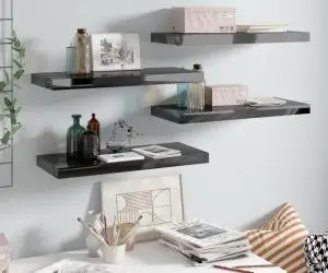 vidaXL Rafturi de perete 4 buc. negru extralucios, 60x23,5x3,8 cm, MDF