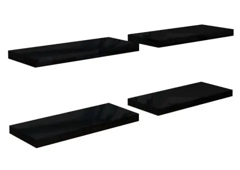 Rafturi de perete 4 buc. negru extralucios, 60x23,5x3,8 cm, MDF - 2/5