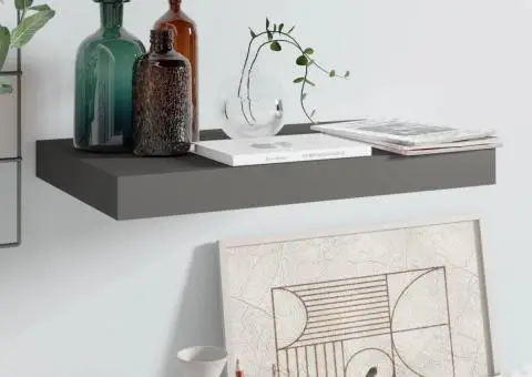 Raft de perete suspendat, gri extralucios, 40x23x3,8 cm, MDF - 1/5