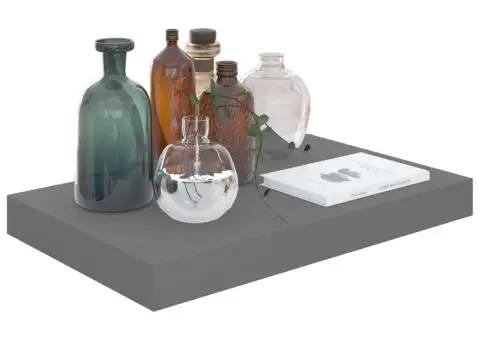 Raft de perete suspendat, gri extralucios, 40x23x3,8 cm, MDF - 3/5