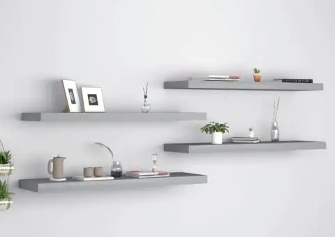 Rafturi de perete suspendate, 4 buc., gri, 90x23,5x3,8 cm, MDF - 1/5