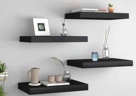 Rafturi de perete suspendate, 4 buc., negru, 40x23x3,8 cm, MDF - 1/5