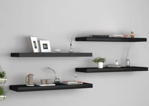 Rafturi de perete, 4 buc., negru, 80 x 23,5 x 3,8 cm, MDF - 1/5