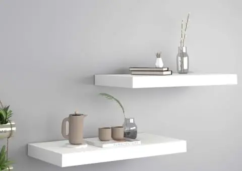 Rafturi de perete suspendate, 2 buc., alb, 50x23x3,8 cm, MDF - 1/5