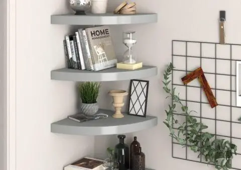 Rafturi colțar de perete, 4 buc., gri, 35 x 35 x 3,8 cm, MDF - 1/5