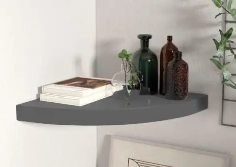 Raft colțar de perete, gri extralucios, 35 x 35 x 3,8 cm, MDF - 1/5