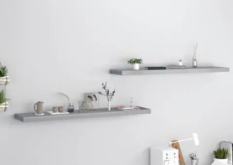 Rafturi de perete suspendate, 2 buc., gri, 120x23,5x3,8 cm, MDF - 1/5