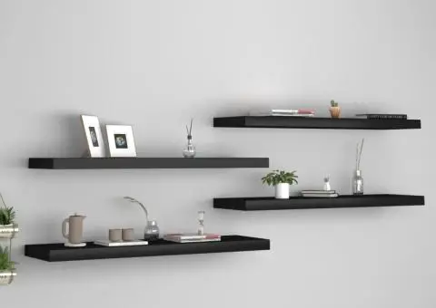 Rafturi de perete suspendate 4 buc., negru, 90x23,5x3,8 cm, MDF - 1/5