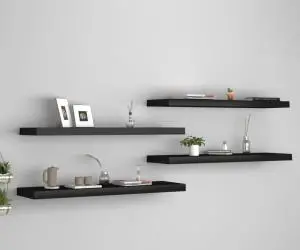 vidaXL Rafturi de perete suspendate 4 buc., negru, 90x23,5x3,8 cm, MDF
