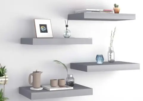 Rafturi de perete suspendate, 4 buc., gri, 40x23x3,8 cm, MDF - 1/5