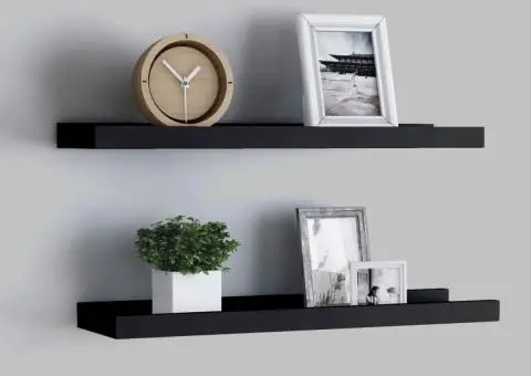 Rafturi rame foto cu bordură, 2 buc., negru, 60 x 9 x 3 cm, MDF - 1/5