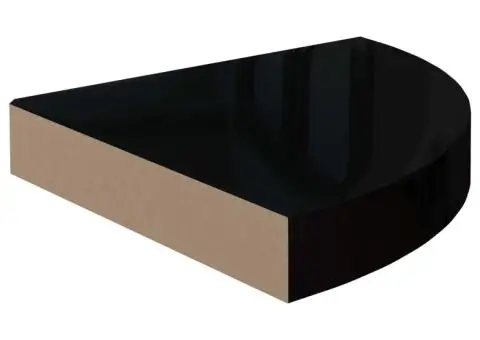 Raft colțar de perete, negru extralucios, 25 x 25 x 3,8 cm, MDF - 3/5