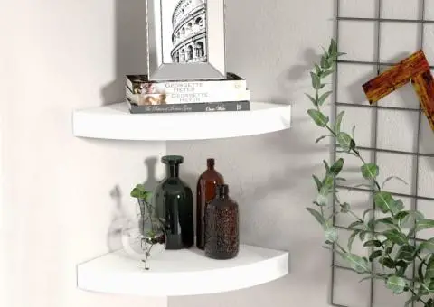 Rafturi colțar de perete, 2 buc., alb, 25 x 25 x 3,8 cm, MDF - 1/5