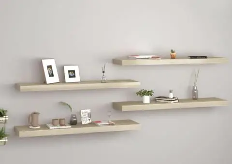 Rafturi de perete suspendate 4 buc. stejar, 90x23,5x3,8 cm, MDF - 1/5
