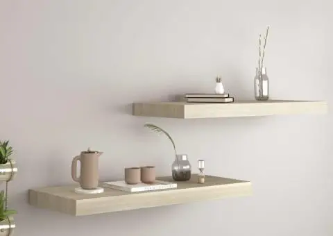 Rafturi de perete suspendate, 2 buc., stejar 60x23,5x3,8 cm MDF - 1/5