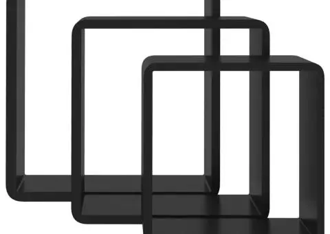 Rafturi de perete cub, 3 buc., negru, MDF - 5/5