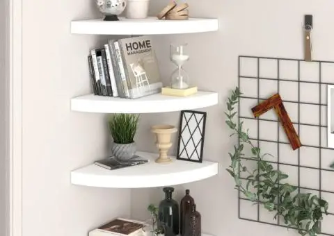 Rafturi colțar de perete, 4 buc., alb, 35 x 35 x 3,8 cm, MDF - 1/5