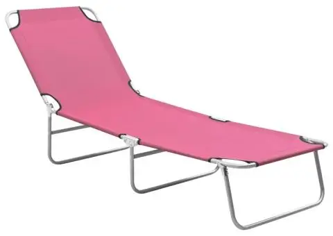 Șezlong de plajă pliabil, roz, oțel și material textil - 1/5