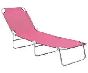 vidaXL Șezlong de plajă pliabil, roz, oțel și material textil