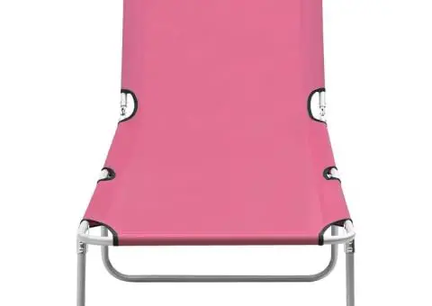 Șezlong de plajă pliabil, roz, oțel și material textil - 2/5