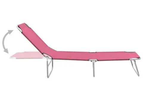 Șezlong de plajă pliabil, roz, oțel și material textil - 3/5