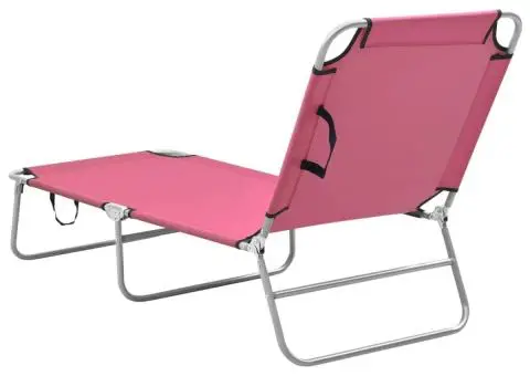 Șezlong de plajă pliabil, roz, oțel și material textil - 4/5