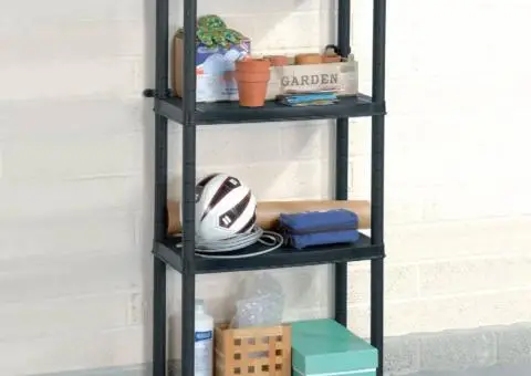 Raft de depozitare cu 4 polițe, negru, 61x30,5x130 cm, plastic - 1/5