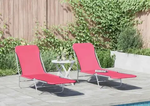 Șezlonguri pliabile, 2 buc., roz, oțel & material textil - 2/5