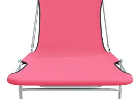 Șezlonguri pliabile, 2 buc., roz, oțel & material textil - 3/5