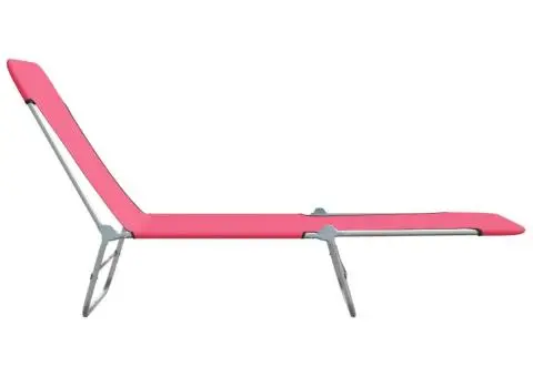 Șezlonguri pliabile, 2 buc., roz, oțel & material textil - 4/5