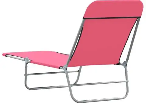 Șezlonguri pliabile, 2 buc., roz, oțel & material textil - 5/5