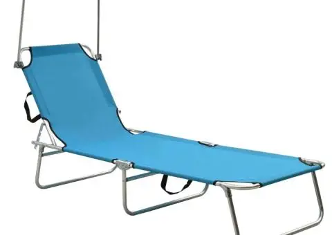Șezlong pliabil cu baldachin, oțel, turcoaz și albastru - 1/5